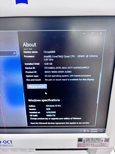 Windows 10 Pro Zeiss OCT&nbsp;|&nbsp;Carl Zeiss&nbsp;|&nbsp;Cirrus 4000 HD OCT
